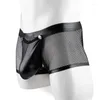 Underpants Men Underwear Transparent Mesh Boxers Shorts Bikini Man Panties Faux Leather Detachable Buckle Pouch Cueca Masculinas