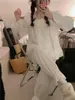 Женская одежда для сна осенняя зимняя кружева женщина пижама набор с длинной рукавом одиночная грудь мягкая принцесса хлопковые брюки дома S293