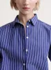 Women's Blouses 2023 Summer Women Navy Blue Classic Striped Silhouette Shirt Long-Sleeved Loose Single-Breasted Blouse Tops