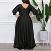 Plus storlek klänningar kvinnor kläder höst elegant v-hals solid hög midja tre kvart ärmkvällsdel maxi vestidos 4xl