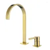 Bathroom Sink Faucets Matte Black 2 Hole Basin Faucet Golden Split Brushed Gold Solid Brass Waterfall 360 Rotation Taps