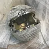 Kvällspåsar silver mini rund boll för kvinnor mode diamanter koppling väska damer messenger kedja handväska ftb166 230901