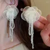 Baumelnde Ohrringe KAITIN Stoff Blume Anhänger Sets Chiffon Kristall Quaste Für Frauen Tropfen Ohrring Temperament Weibliche Mode Schmuck