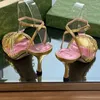 Sandálias de salto alto interligadas, dedos redondos, corrente de tornozelo, confortável para mulheres, sapatos de festa de salto stiletto, calçados de fábrica de designer de luxo de 8,5 cm