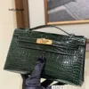 Kelli Bags fait à la main 5a Full Hand Work Square American Real Crocodile Pikelli Génération mini sac à main féminin 67 Emerald Have G21H