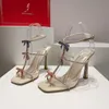 2023 Rene Caovilla Sandals 새로운 활 장식 새틴 여성 10cm 하이힐 수정 버클 스퀘어 발가락 열린 발가락 파인 밴드 조합 브랜드 디자이너 신발