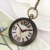 Pocket Watches Classic Ebony Wood Case Men Women Quartz Watch Brown Marble Surface Dial Alloy Pendant Chain Gifts