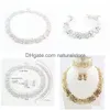 Boucles d'oreilles Collier Femmes Bijoux En Cristal Ensembles Or Sier Couleur Boucle D'oreille Bague Bracelet Perles Africaines J190705 Drop Livraison Dhrkr