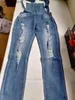 Jeans femininos macacão jeans para mulheres 2023 jeans rasgados mulher macacão elástico calças jeans suspender calças jean femme streetwear mujer xl q230901