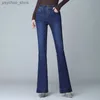 Kvinnors jeans blossade jeans för kvinnor 2023 Stretch Denim Classic Pants High midja Flare Jeans Spring Autumn Trousers Ladies Jean Korean Fashion Q230901