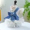 Hondenkleding Denim Bretels Kant Tutu Rok Kleding Flutter Sleeve Strik Prinses Jurk Kleine hondenkleding Kattenfeest Zoete huisdierartikelen