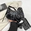 Cheap 80% Off New Locomotive Underarm Wrapped with Rivets Tassels Three in Teeth Wrinkled One Shoulder Crossbody Women's Bag code 899