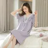 Women's Sleepwear Court Style Cotton Pajamas Short Sleeve Lace Trim Lapel Knee-length Single Breasted Nightdress For Women Nightgown