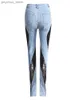 Kvinnors jeans deat mode kvinnor jeans hög midja kontrast färg svart spets lapptäcke smal denim blyerts byxor sommar 2023 ny tidvatten 17a8726 Q230901