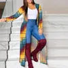 Casacos de trincheira femininos ultra-fino xale jaqueta geométrica impressão contraste cor cardigan casaco elegante primavera/outono manga longa para streetwear