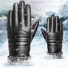 Guantes de cinco dedos Guantes de cinco dedos 1 par Ciclismo Conducción A prueba de viento Más terciopelo Cálido Mitones Negro Antideslizante PU Cuero Pantalla táctil Hombres Invierno x0902 x0903