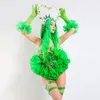 Bühnenkleidung Fluoreszierendes grünes Waldelfenkostüm Frauen Cosplay Kleidung Modell Show Festival Kleidung Gogo Tänzer Outfits VDB4619