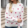 Kvinnors tröjor för kvinnor Autumn Winter Long Sleeve Sweater Polka Dot Pullover Jumper 2023
