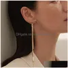 Stud Korean Vintage Glossy Arc Bar Long Tassel Drop Earrings For Women Gold Color Geometric Fashion Jewelry Luxury Hanging Pendientes Dhhfq