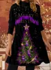 Vestidos casuales Árbol de Navidad Impresión Lady Club Vestido de fiesta Mujeres Patchwork Manga larga Streetwear Mini cuello alto suelto