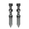 Dangle Earrings Sexy Rhinestone Black Square Stone Long Tassel Drop Dinner Jewelry For Women Crystal Geometric Charm