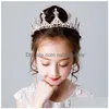 Bijoux de cheveux Mode Gold Sier Couleur Couronnes de cristal pour enfants Enfant Filles Perles Diadèmes Diadèmes Accessoires Mariée 220804 Drop Deliver Dhi2U