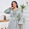 Roupas étnicas Jalabiya Vestidos Abaya Eid Mulheres Muçulmanas Vestido Kaftan Ramadan Robe Prego Bead Cinto Caftan Marocain Abayas Elegante