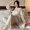 Damska odzież sutowa 2023 Autumn Słodka Księżniczka Długie rękawy Modalny druk Pajama Zestawy dla kobiet koreańskie słodkie koronkowe pajamę odzież domową odzież domową
