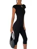 Women's Pants Capri Jumpsuits For Women Short Sleeve Round Neck Backless Bodycon Rompers Workout Yoga Biker Bodysuit