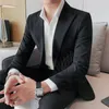 Мужские костюмы в британском стиле Spring Luxury One Button Black Blazer Jackets for Men Clothing 2023 Business Formal Wear Slim Fit Coats