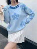 Swetry damskie niebieski kwiat różowy słodki styl koreański harajuku wiosna jesienna zimowa dzianina moda 2023 żeńskie płaszcze