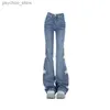 Женские джинсы Deeptown Star Girl y2k Gyaru Flare Jeans Женщины винтажные брюки Acubi Корейская мода с низким уровнем стихи