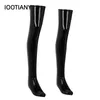 Chaussettes sexy boîte de nuit bas en latex dames noir faux cuir cuisse haute médias longue grande taille sur le genou 230901