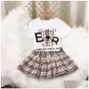 Mädchenkleider Kinder Girls Kleid Sommerkleidung Sets kurzarm Top T-Shirt Plaid Röcke Kinder Babykleidung Set 2pcs Drop deliv dhakm