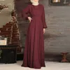 Roupas étnicas Sólido Muçulmano Eid Vestido Mulheres O Pescoço Manga Longa Elegante Turco Abaya Kaftan Isamic Party Vestidos Ramadan Caftan Vestidos