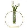 Vases Nordique minimaliste géométrique en fer forgé verre transparent hydroponique vase ornements salon décoration de la maison tube à essai