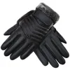 Guantes de cinco dedos Guantes de cinco dedos 1 par Ciclismo Conducción A prueba de viento Más terciopelo Cálido Mitones Negro Antideslizante PU Cuero Pantalla táctil Hombres Invierno x0902 x0903