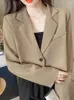 Damenanzüge Abgeschnittene Blazer Frauen Koreanischer Stil Anzugjacke Damen Vintage Bürodame Mantel Weiblicher Eleganter Revers Langarm-Blazer