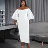 Robes de soirée blanches grande taille 4XL pour femmes, épaules dénudées, crayon, anniversaire, invité de mariage, demoiselle d'honneur, longues robes de bal, tenues 2023