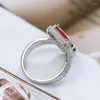 Cluster Rings Luxury Square Round Silver Color Adjustable Finger For Women Fashion Clear Red Green CZ Wedding Jewelry Gift