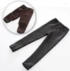 Pantaloni Invernali Abbigliamento per bambini Pantaloni per ragazze Riscaldamento e ispessimento Leggings in PU Bambino Addensare In pelle Pile 100-150 cm