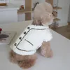 Cão vestuário outono e inverno pet casaco quente branco pelúcia roupas lindas com rosa metal fivela gato roupas jaqueta curta 230901