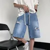 Mäns shorts sommar män tunna nödställda hål denim y2k vintage streetwear korta jeans hip hop lace-up mode manlig gotisk bottnar