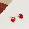 Stud Earrings Lovely Smile Cattle Tiny For Women Girls Gift Jewelry Fashion Cute Red Animal Pendientes Mujer