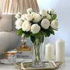 Fleurs décoratives Faux 3 têtes sensation Latex Rose hydratant vraie touche artificielle Bouquet de mariée mariage événement décor maison Faux