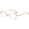 Sunglasses Retro Classic Rimless Anti Blue Light Glasses Men Sparkle Diamond Studded Designer Frame Clear Women Computer