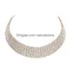 Collar Necklace Fashion Nightclub Neck Alloy Fl Diamond Long Chains Amazon Red Gold Sier Drop Delivery Jewelry Necklaces Pendants Dhsxi