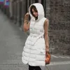 Kvinnors västar Autumn Winter Warm Cotton Long Vest Women ärmlös huva Waistcoat med Belt Jacket Veste Femme