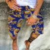 Pantaloncini da uomo 3D Summer Fashion Pantaloni da spiaggia hawaiani con coulisse in vita larghi S-6XL Tema fiore dorato