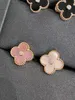 Fashion luxury 4/Four Leaf Clover V Golden Four Grass Ear Clam Thick Plated 18K Rose Gold Agate Jade Chalcedony Earrings with Advanced with logo and box